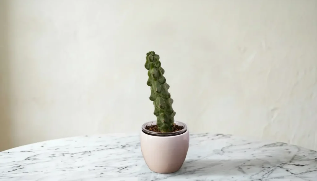 en flot Bobbie cactus som står på et hvidt bord